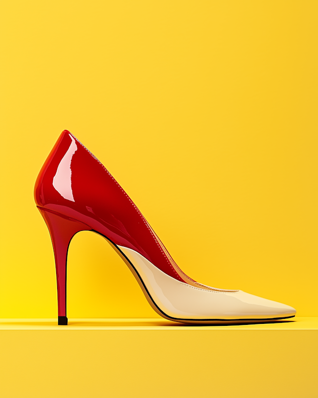 High-Heeled Shoe on Yellow Background