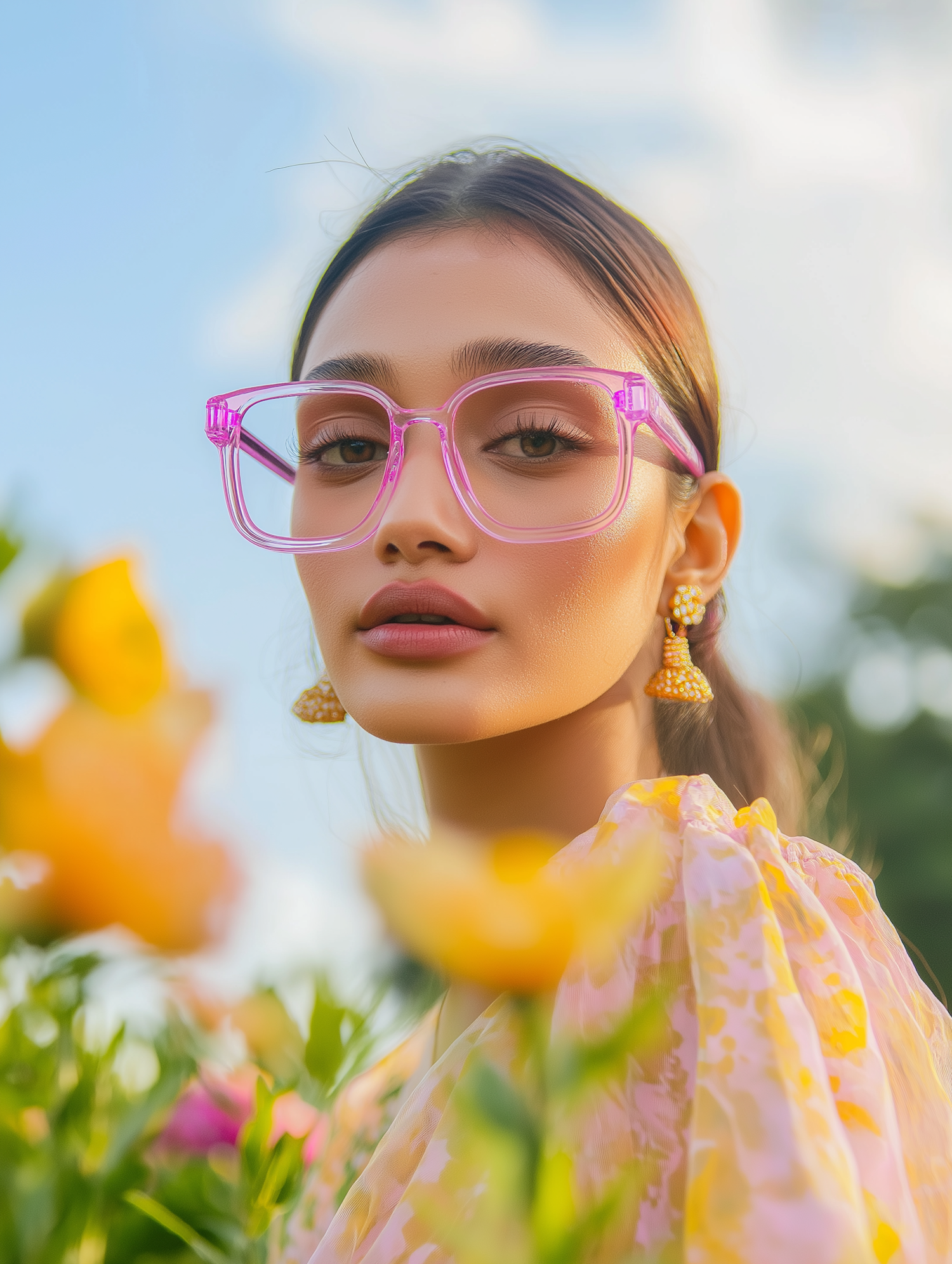 Serene Woman with Floral Accents