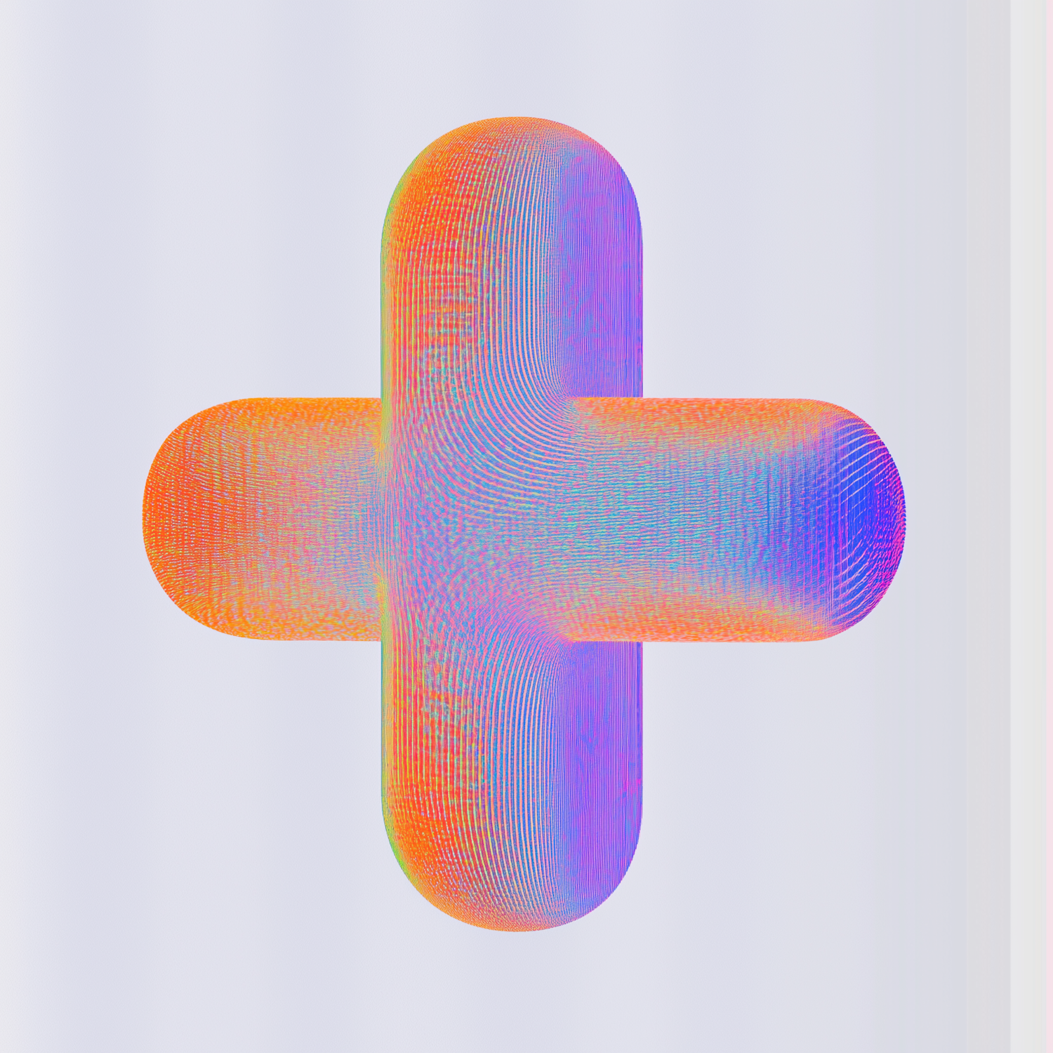 Abstract plus symbol with gradient colors transitioning from orange to purple with soft, blurred edges