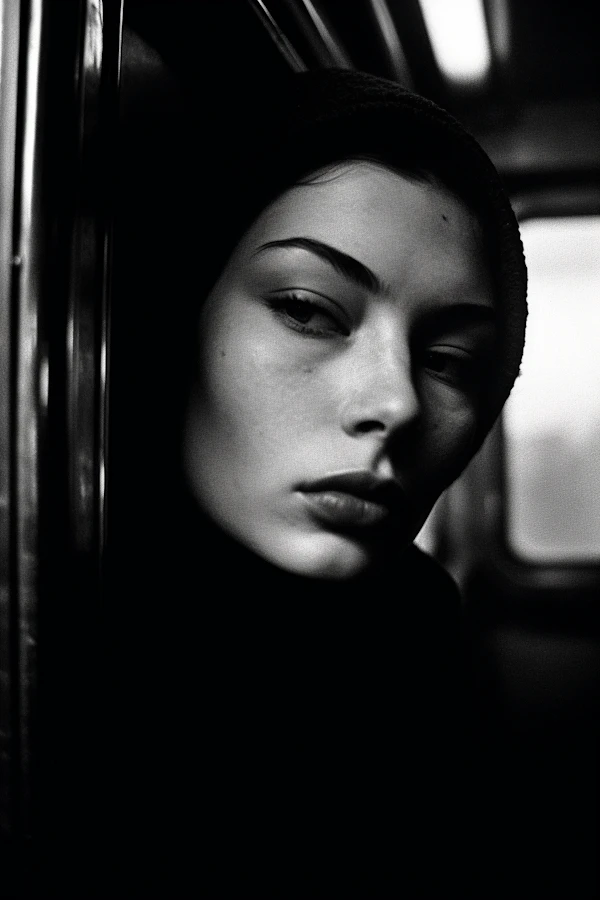 Introspective Mood - Black and White Portrait