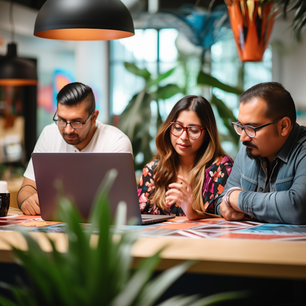 Collaborative Trio in a Creative Workspace