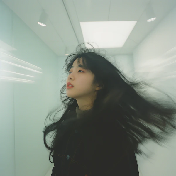 Contemplative Young Woman with Flowing Hair