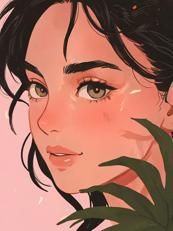 Serene Portrait with Leaves
