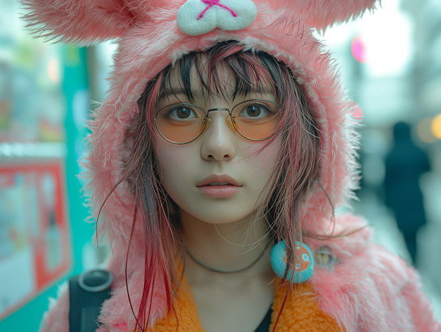 Woman in Pink Bunny Hood