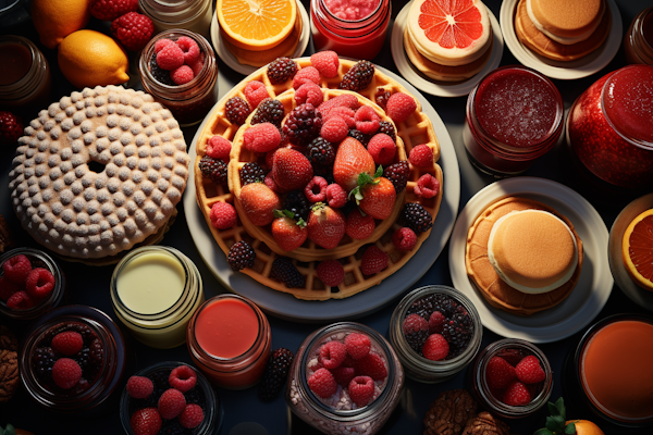 Artisanal Breakfast Banquet with Berried Waffle Centerpiece