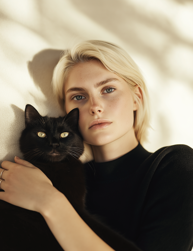 Woman Holding Black Cat