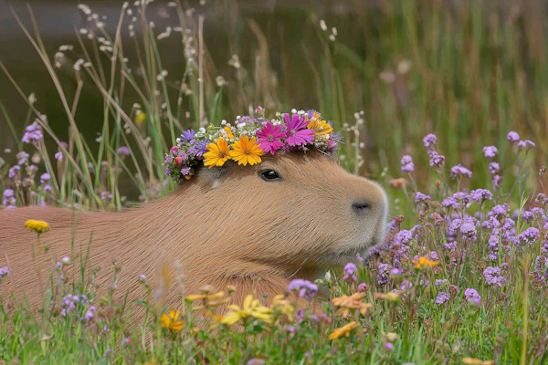 Capybara in Wildflowers
