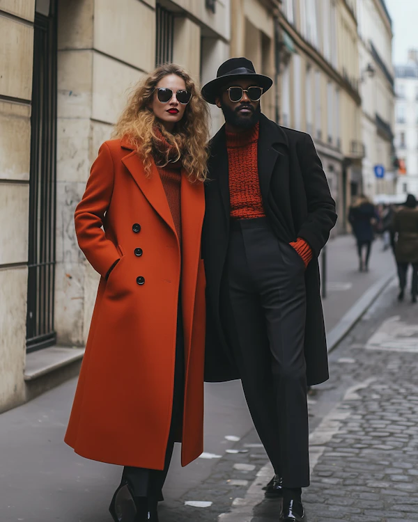 Fashionable Duo on City Street