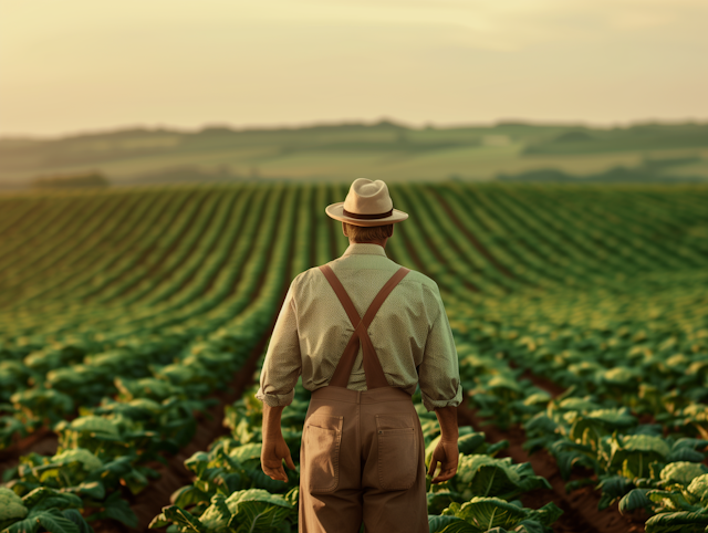 Contemplative Farmer at Sunset