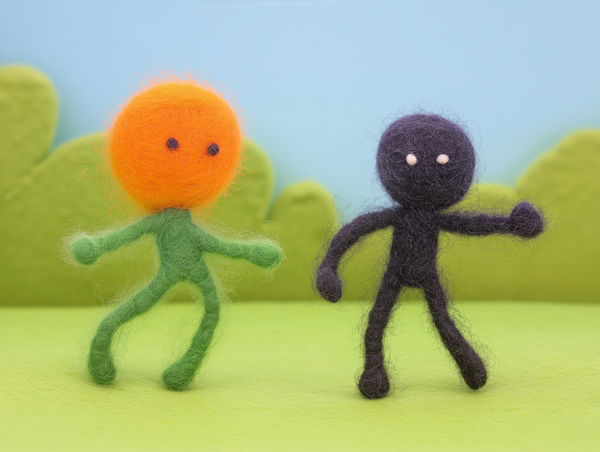 Felted Wool Figures on Green Surface