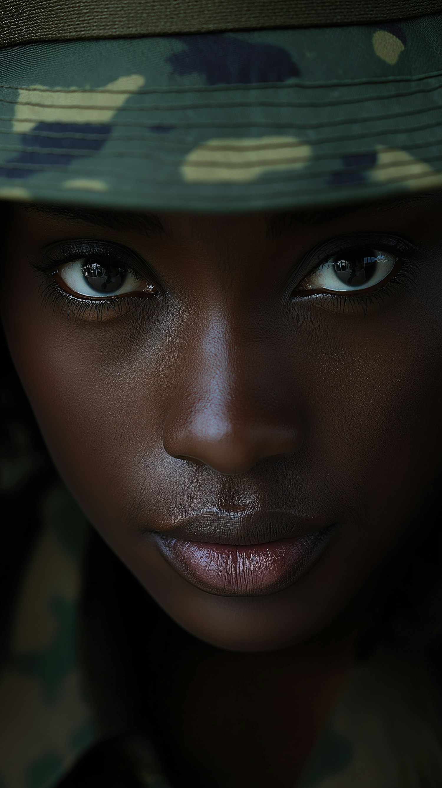 Close-up of Person with Camouflage Hat