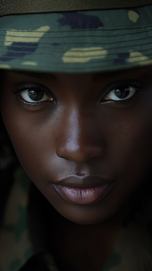 Close-up of Person with Camouflage Hat