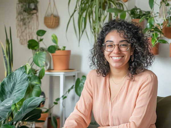 Woman in Plant-Filled Room