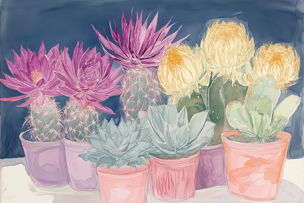 Colorful Cacti Illustration