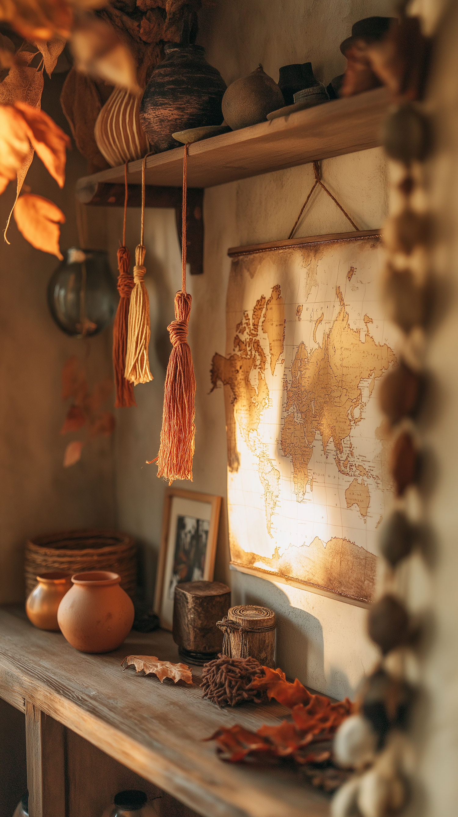 Cozy Rustic Interior with Vintage Map