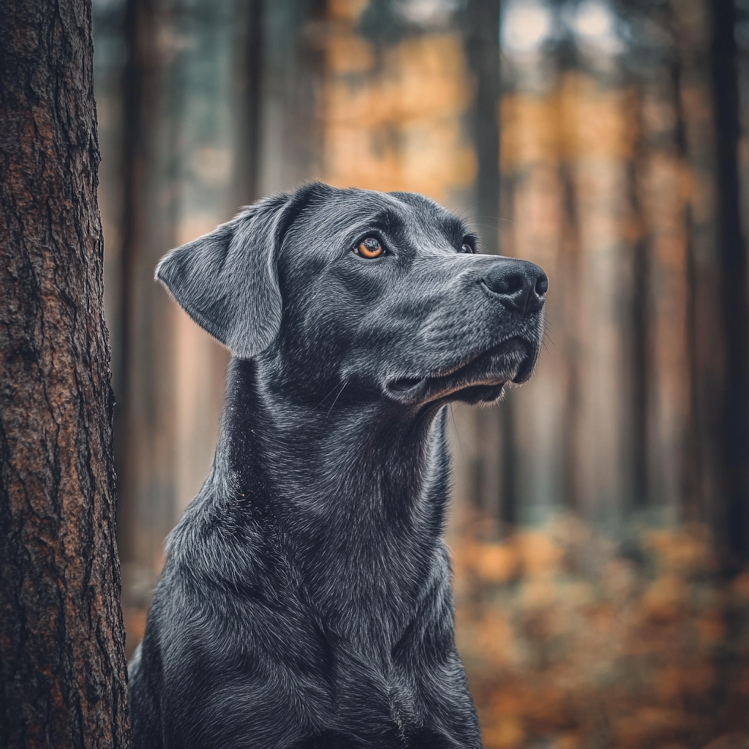 Black Labrador in Autumn Forest