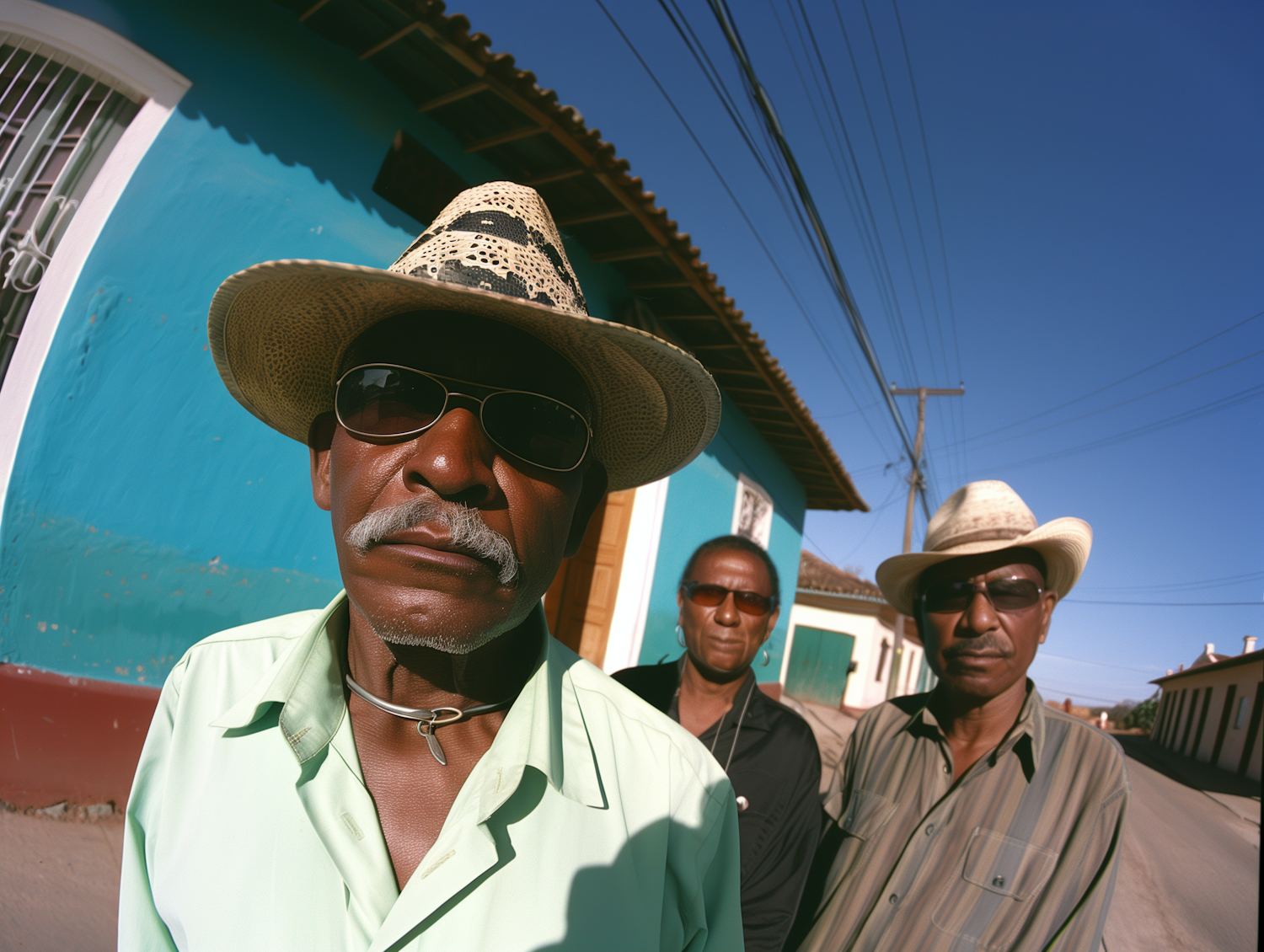 Three Men Standing on Urban Street