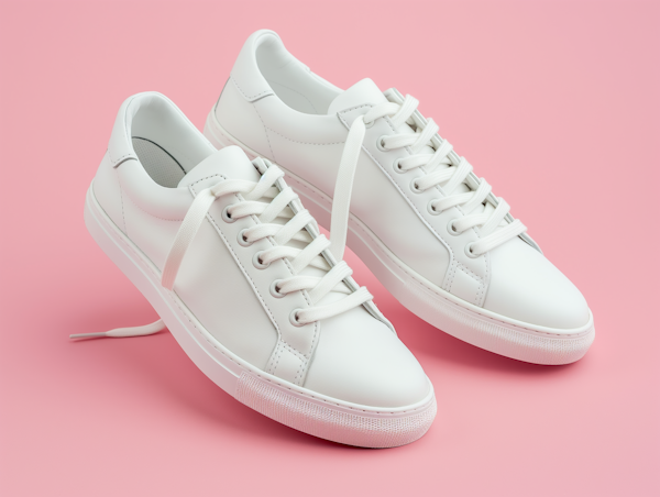 New White Sneakers on Pink Background