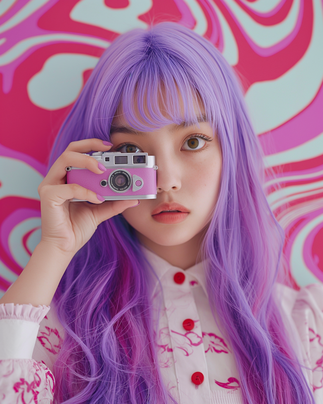 Fashionable Photographer with Purple Hair