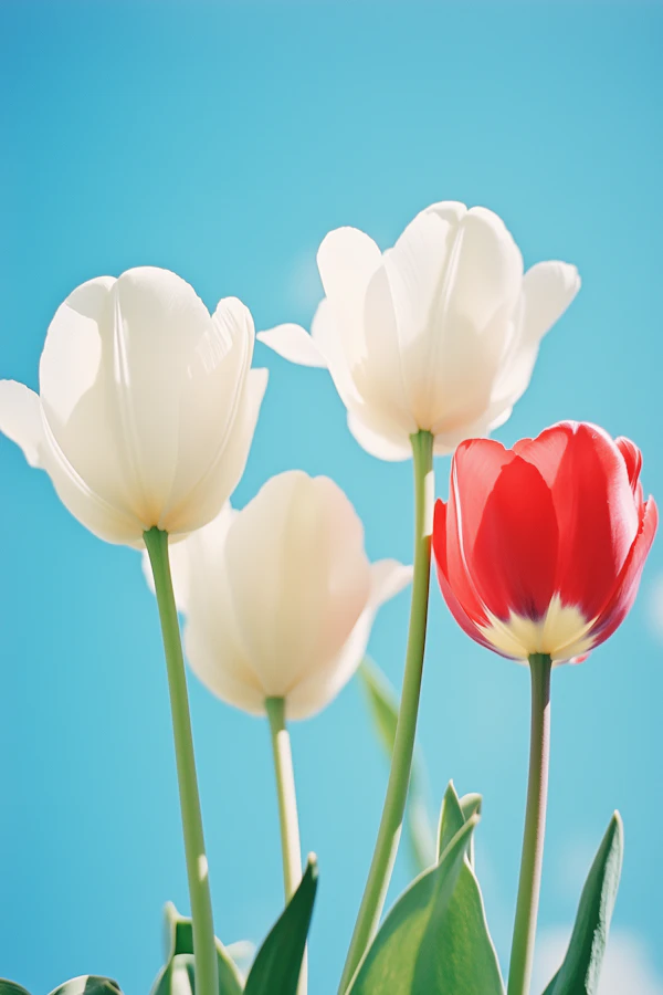 Tulips Under Blue Sky