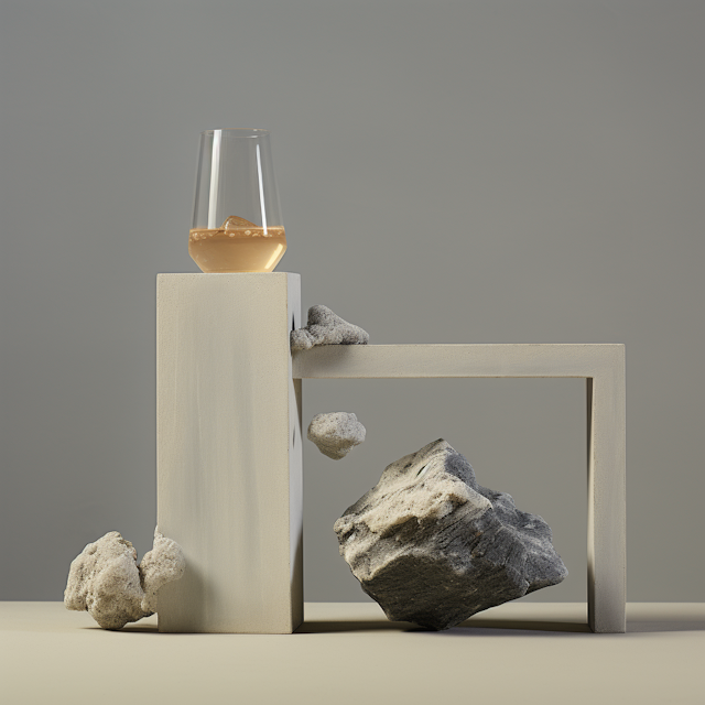 Serene Geometric Still Life with Amber Elixir