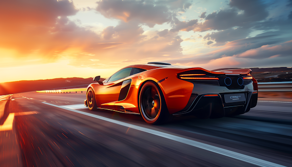 Speeding Sports Car at Sunset