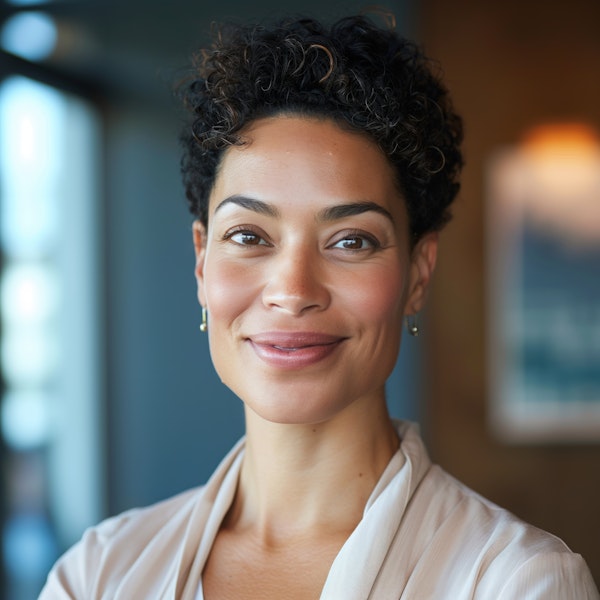 Smiling Woman with Curly Hair