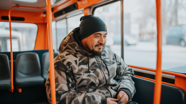 Contemplative Passenger in Cozy Transit