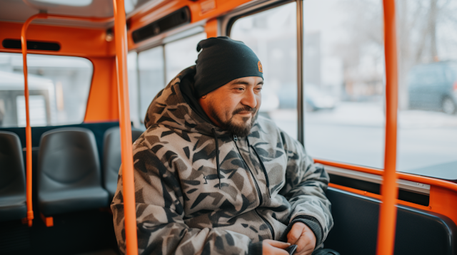 Contemplative Passenger in Cozy Transit