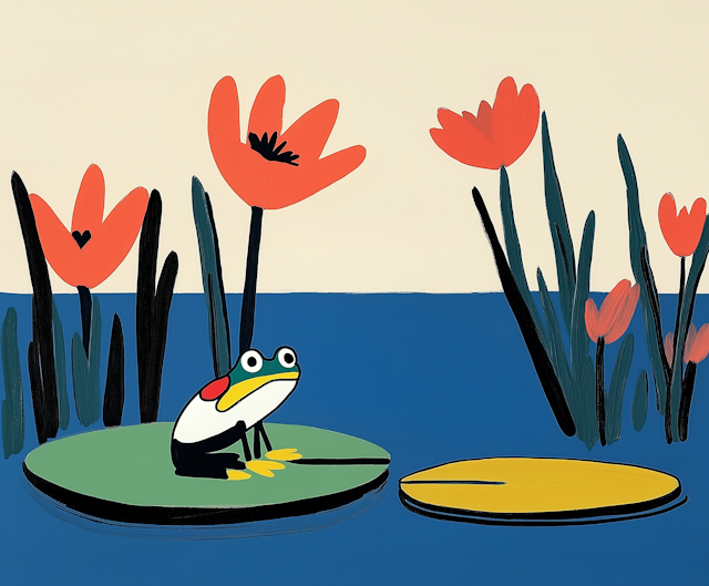 Whimsical Frog on Lily Pad Illustration