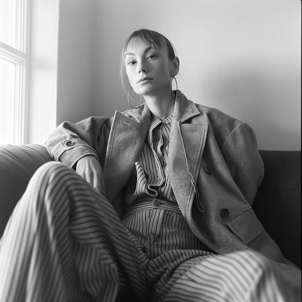 Monochrome Portrait of Introspective Woman by Window