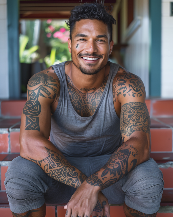 Smiling Man with Tribal Tattoos