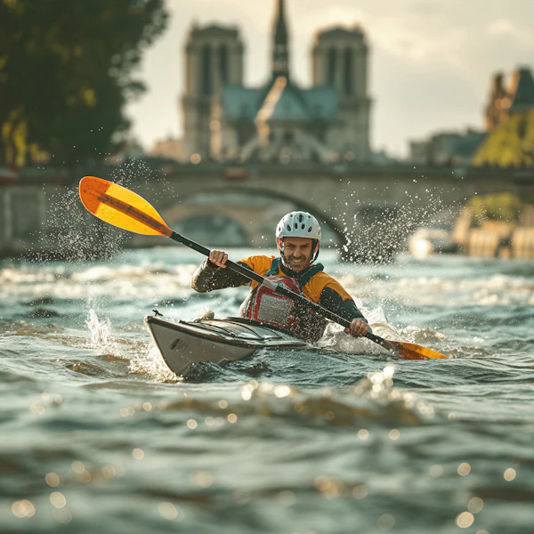 Kayaking in Seine River near Notre Dame