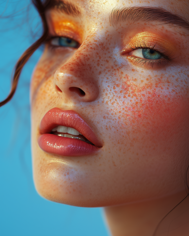 Close-up Portrait with Blue Eyes and Orange Eyeshadow