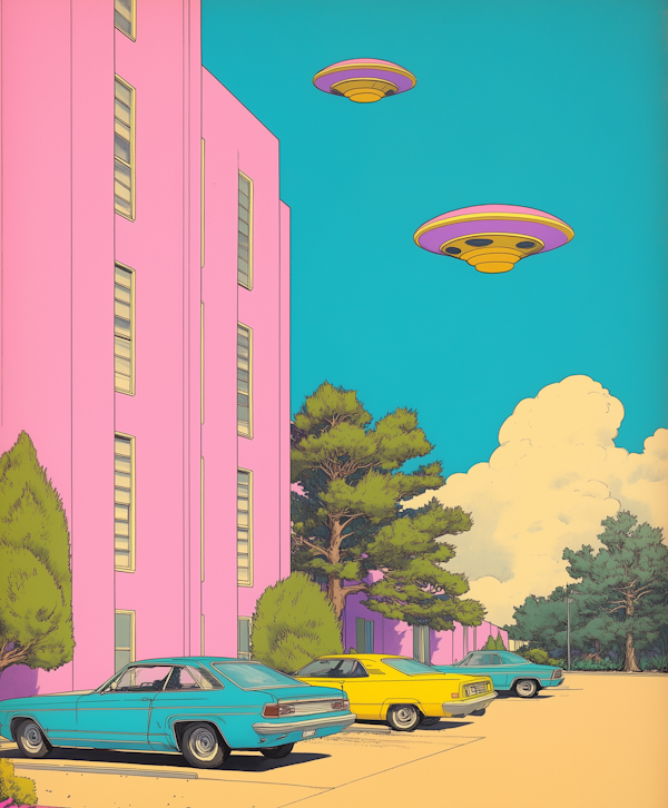 Surreal Retro-Futuristic Scene