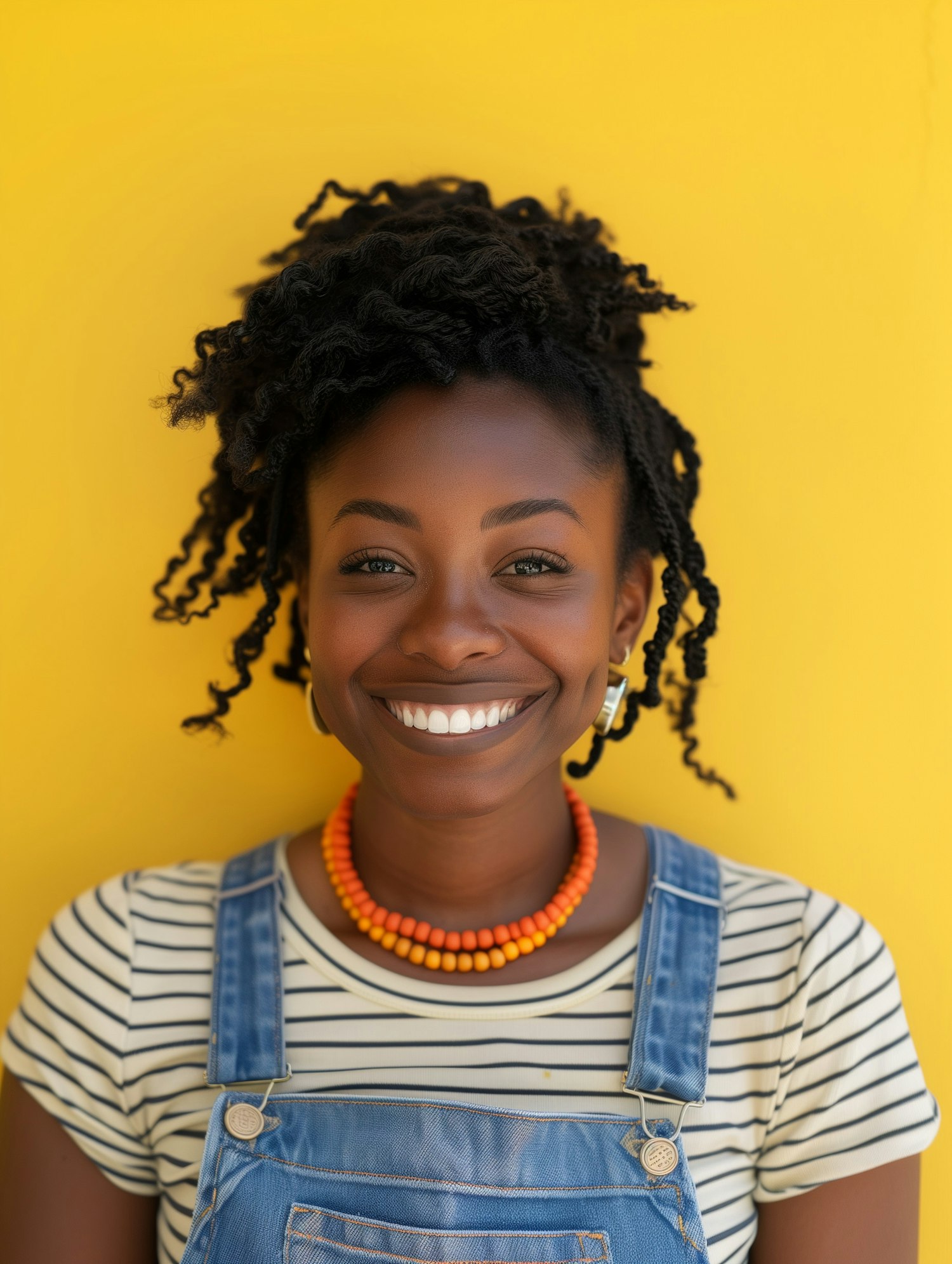 Cheerful Woman with Bright Yellow Background