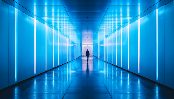 Futuristic Corridor with Silhouetted Figure