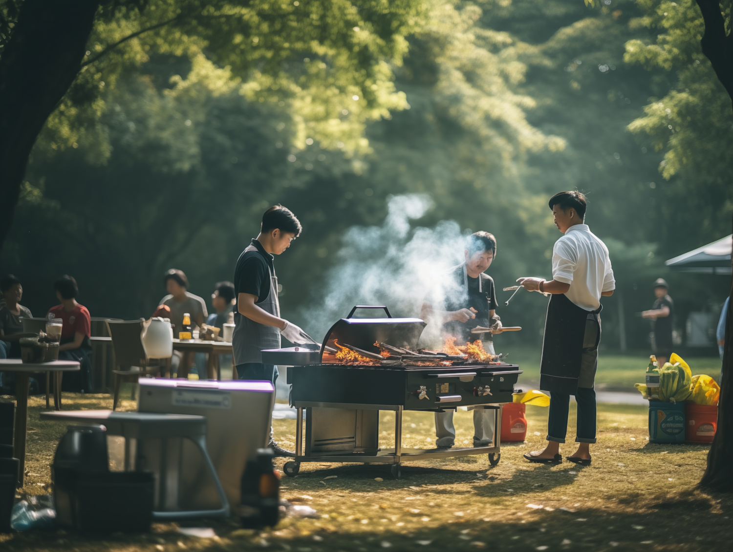 East Asian Barbecue Gathering in a Sunlit Park