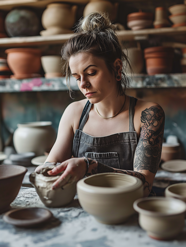 Tattooed Ceramic Artist at Work