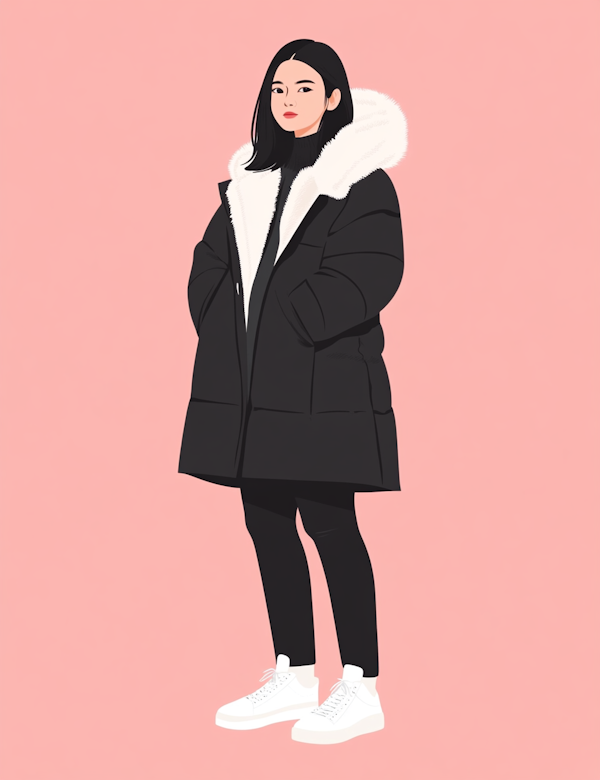 Stylized Illustration of a Young Woman in Winter Fashion