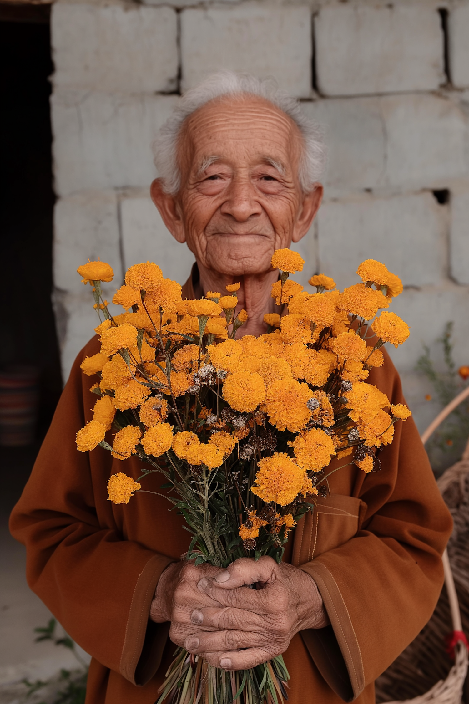 Elderly Man With Marigods