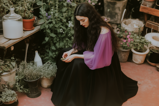 Contemplative Woman in Garden