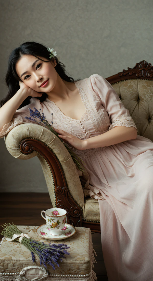 Woman Reclining on Vintage Armchair