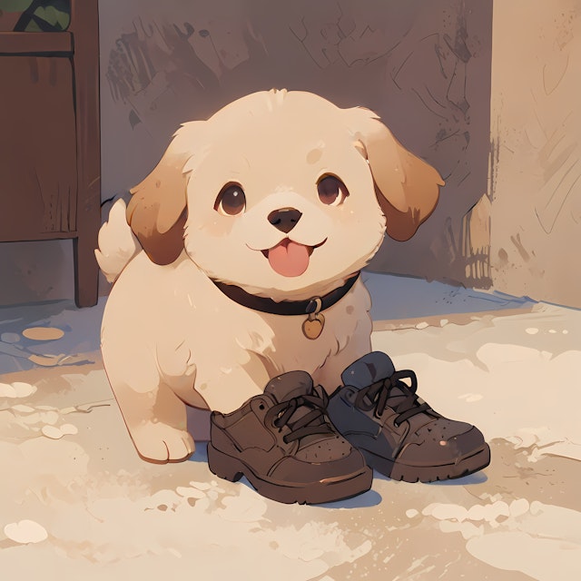 Playful Puppy with Shoes