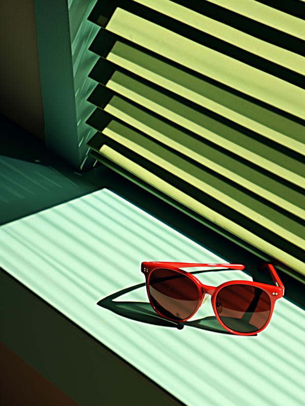 Sunlit Red Sunglasses with Striped Shadows