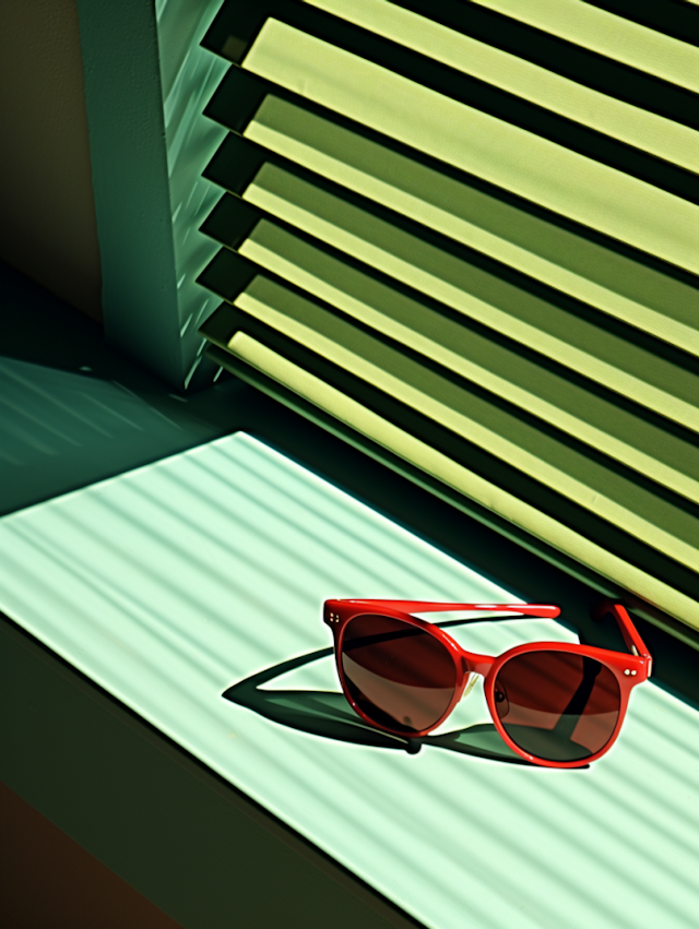 Sunlit Red Sunglasses with Striped Shadows