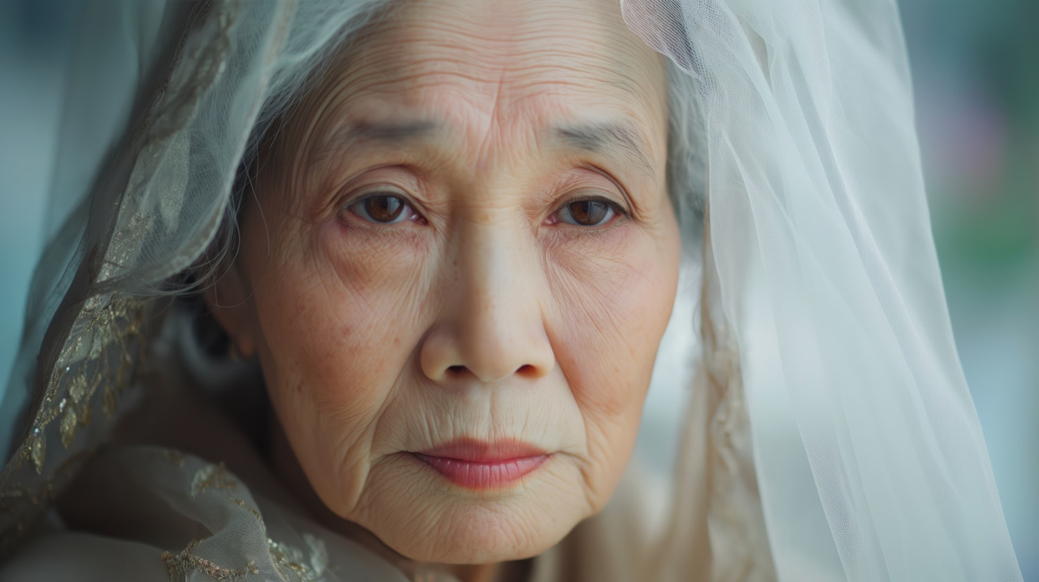 Elderly Woman in Ceremonial Veil