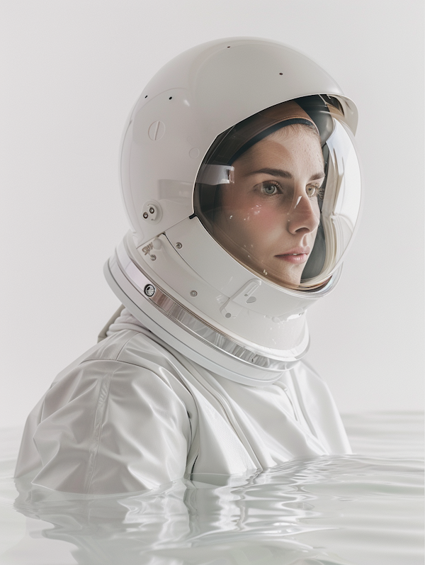 Contemplative Astronaut Woman in Water