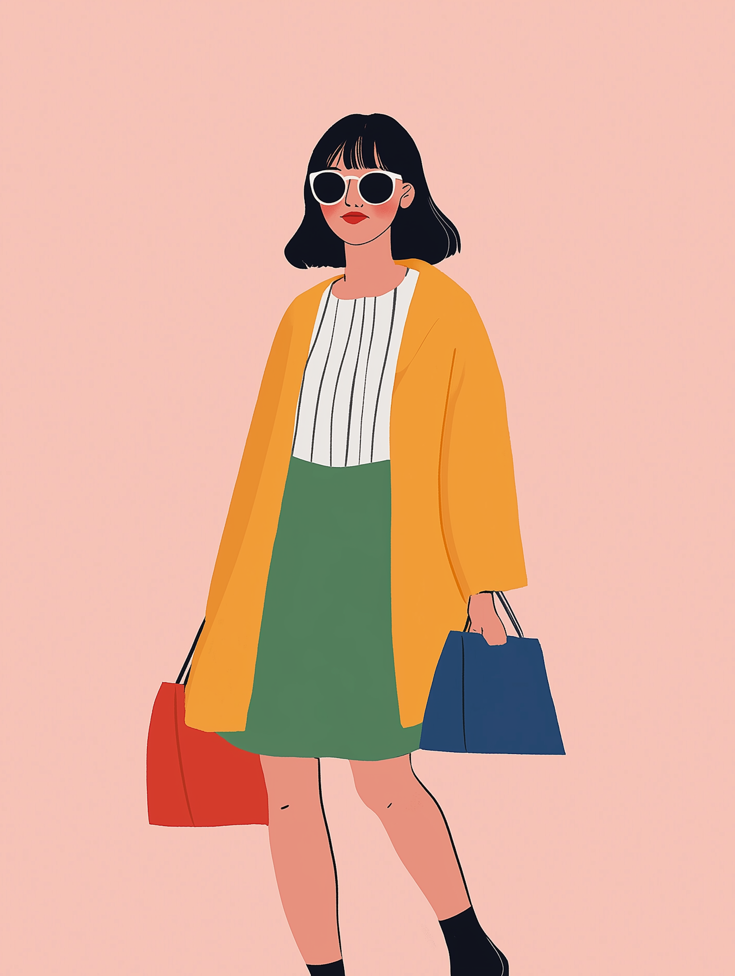 Fashionable Woman on Shopping Spree Illustration