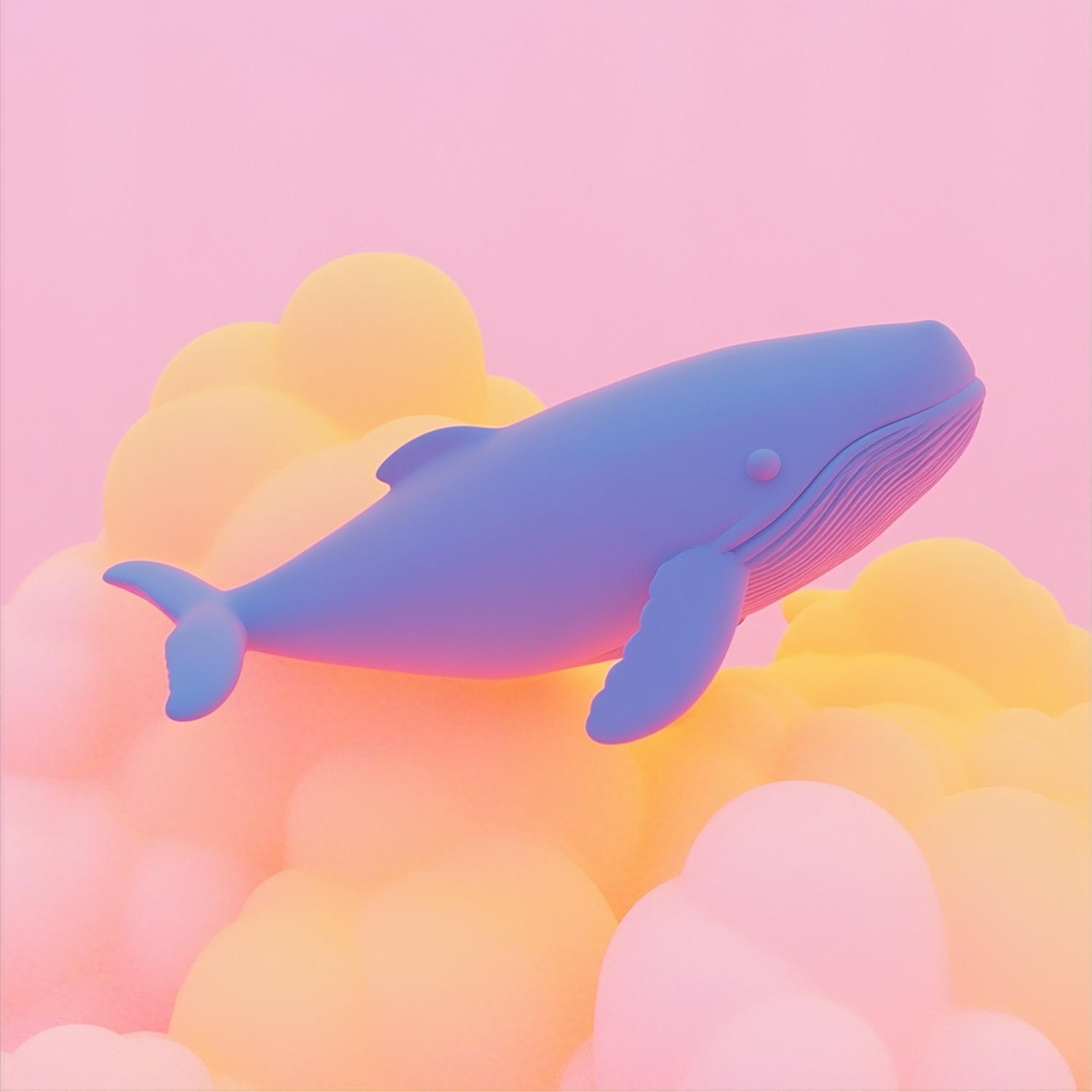 Stylized Purple Whale in Surreal Cloudscape